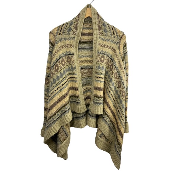 Sleeping on Snow Womens Sweater Medium Beige Printed Cardigan Long Sleeve Wool - Picture 1 of 11